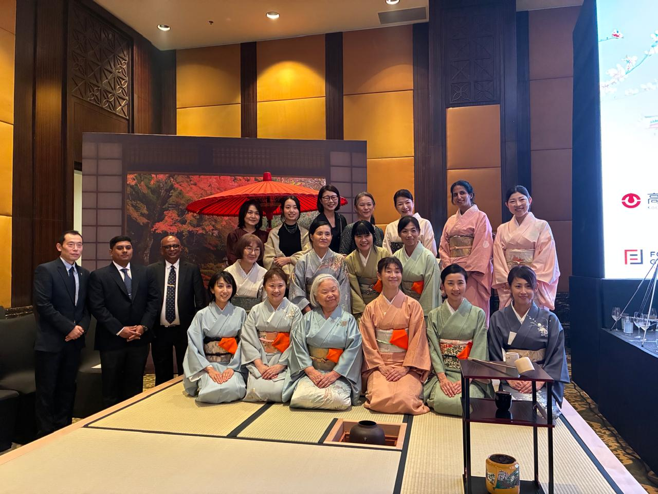 Tea ceremony team with tatami stage